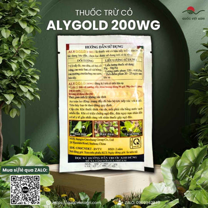 Mặt sau gói Aly Gold ghi rõ hoạt chất Metsulfuron Methyl thay thế 2.4D.