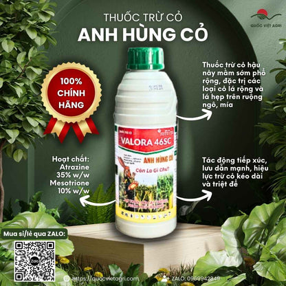 Mặt trước chai thuốc trừ cỏ Misung 45SC 800ml, chuyên dùng để diệt cỏ phun trùm cho bắp, mía, sản phẩm chính hãng Quốc Việt Agri.
