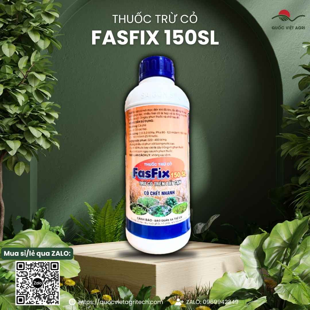 Hoạt chất Glufosinate Ammonium 150g/l ghi rõ trên nhãn chai Fasfix.