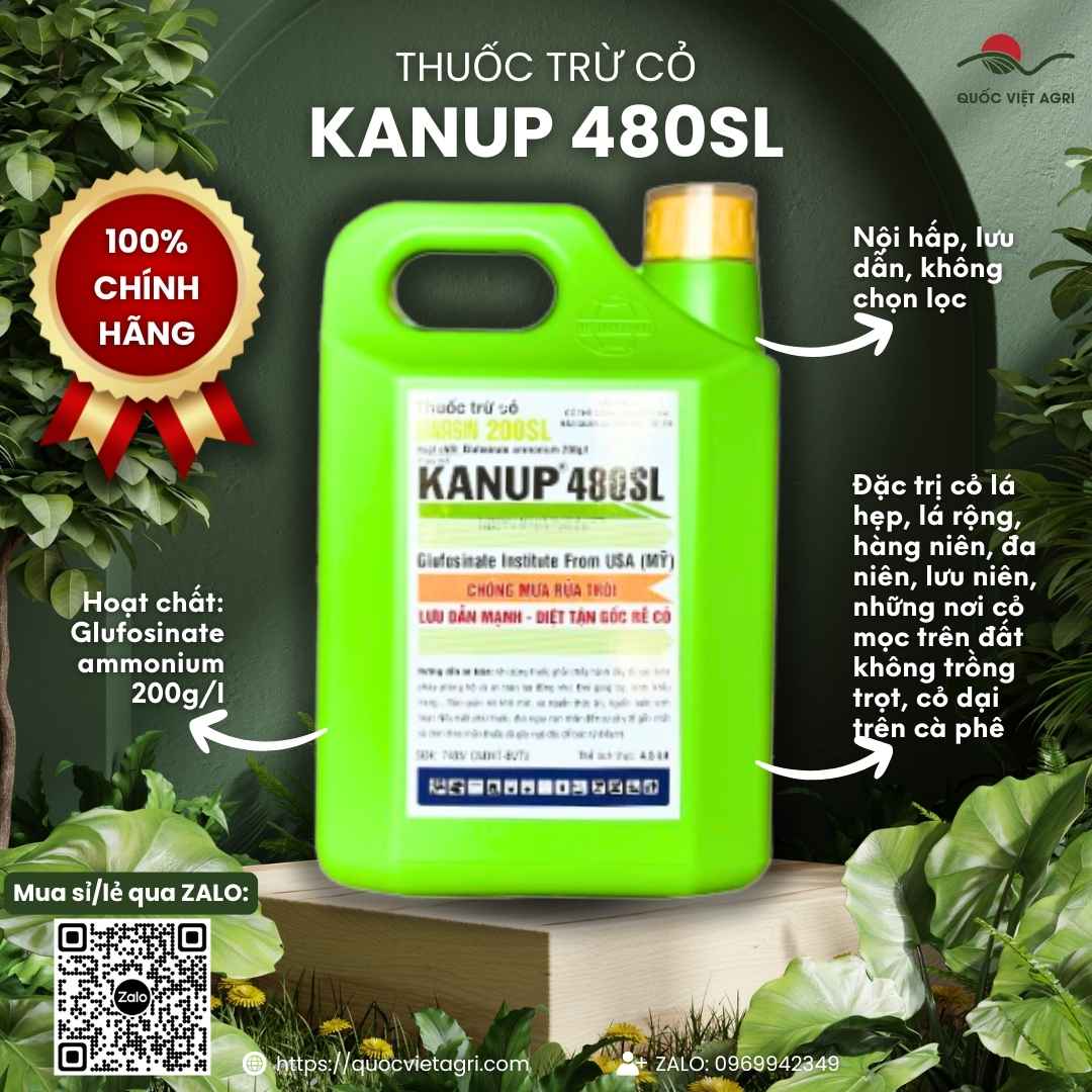 Mặt trước can Thuốc trừ cỏ KANUP 480SL 4.5 Lít chính hãng Việt Thắng.