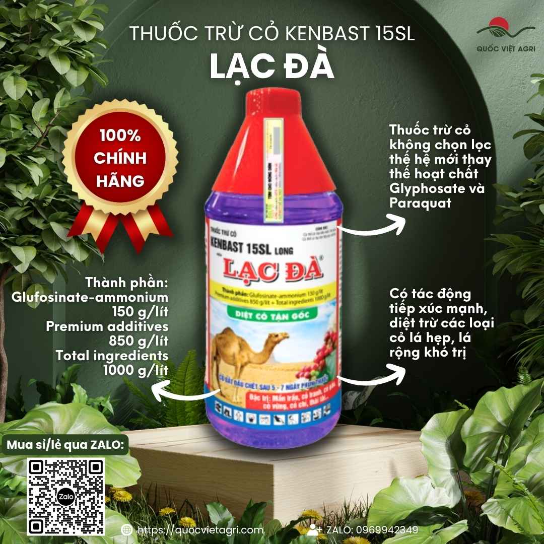 Mặt trước chai Thuốc trừ cỏ LẠC ĐÀ 150SL 900ml chính hãng BMC.