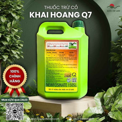 Thành phần Glufosinate ammonium 150g/l mặt sau can Khai Hoang Q7.