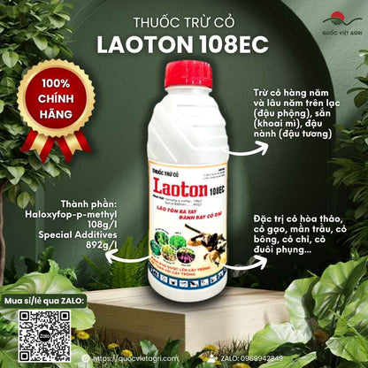 Mặt trước chai thuốc trừ cỏ Laoton 108EC 900ml trừ mần trầu.