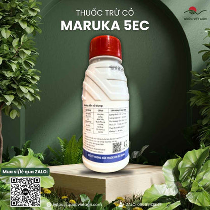 Mặt sau chai thuốc trừ cỏ Maruka 5EC 480ml với thông tin thành phần hoạt chất Quizalofop-P-ethyl và hướng dẫn sử dụng chi tiết.

