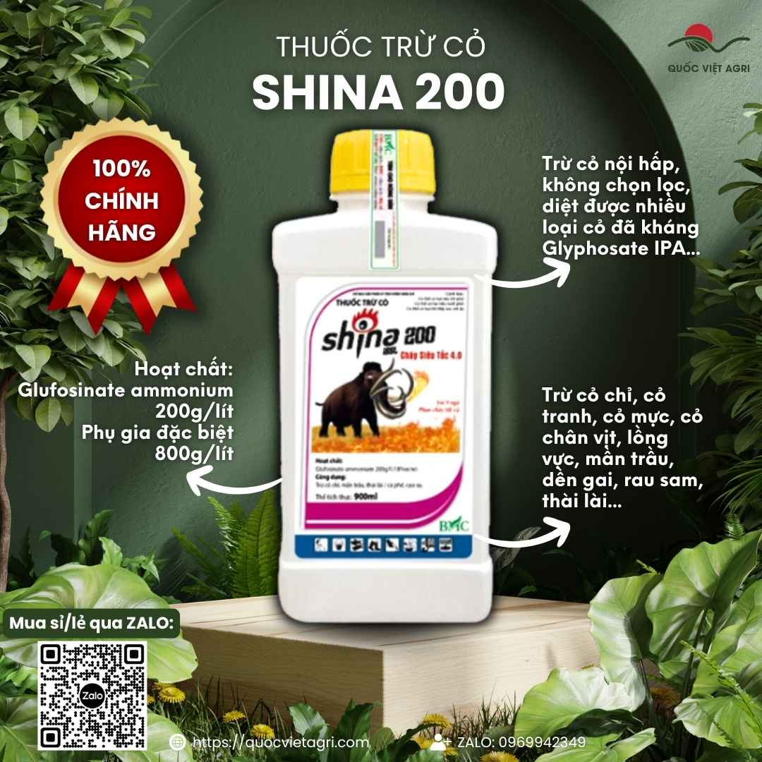 Mặt trước chai thuốc trừ cỏ cháy Shina 18SL 900ml Glufosinate.