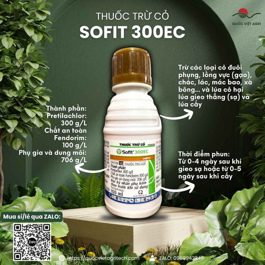 Mặt trước chai thuốc trừ cỏ mầm Sofit 300EC 100ml, chuyên dùng để diệt cỏ lúa, sản phẩm chính hãng Syngenta.

