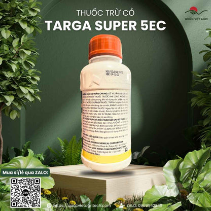Hoạt chất Quizalofop-P-Ethyl mặt sau chai Targa Super diệt cỏ lá hẹp.