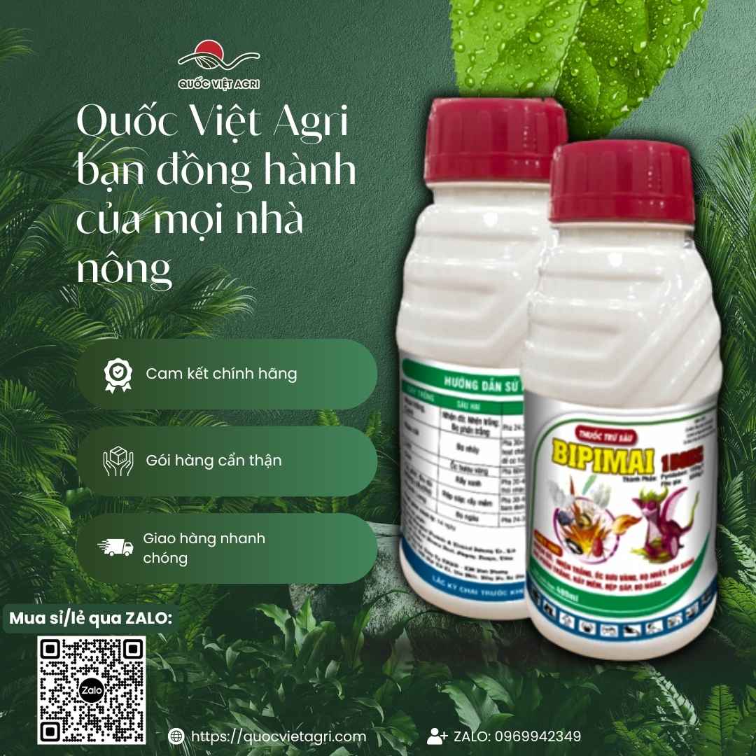 Mặt sau chai Bipimai 150EC với hướng dẫn sử dụng cho hoa hồng, cam quýt và cảnh báo an toàn.