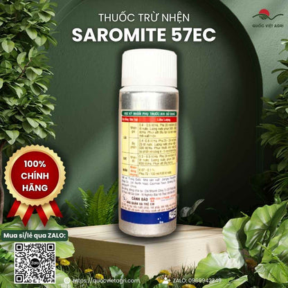 Mặt sau chai thuốc trừ nhện Saromite 57EC 250ml đặc trị nhện đỏ, nhện gié.