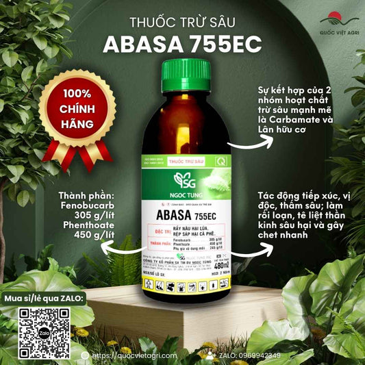 Mặt trước chai Thuốc trừ sâu ABASA 755EC 480ml trị rầy nâu, sâu đục thân.