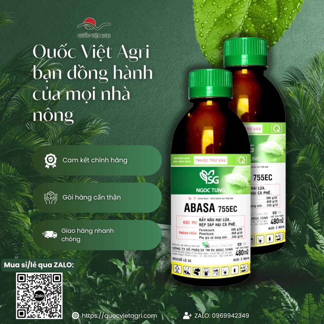 Thành phần Phenthoate 450g/l và Fenobucarb 305g/l phía sau chai Abasa.