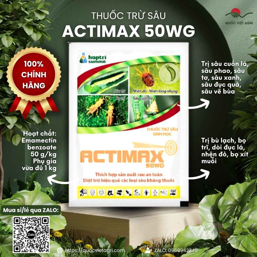 Mặt trước gói Thuốc trừ sâu sinh học ACTIMAX 50WG 10g chính hãng Hợp Trí.
