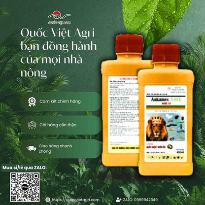 Mặt sau chai thuốc trừ sâu sinh học Ankamec 3.6EC Nước Đỏ 450ml, chuyên dùng để đặc trị nhện đỏ, sâu cuốn lá, sản phẩm chính hãng.
