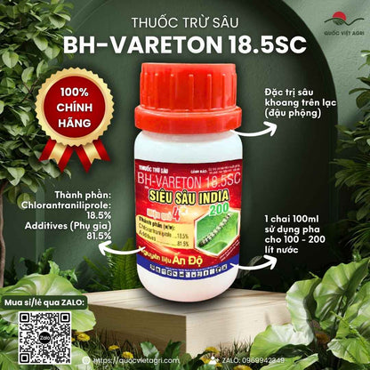 Mặt trước chai thuốc trừ sâu BH-Vareton 18.5SC 100ml Siêu Sâu India.