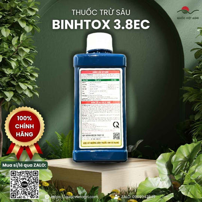 Mặt sau chai thuốc trừ sâu sinh học Binhtox 3.8EC 450ml với thông tin thành phần hoạt chất Abamectin 38g/l và hướng dẫn sử dụng chi tiết.