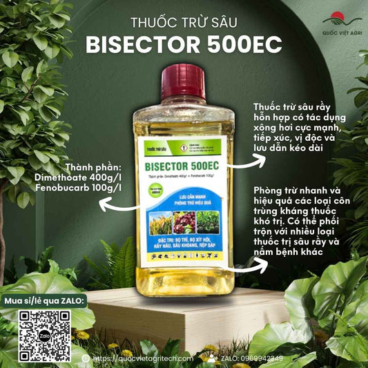 Mặt trước chai thuốc trừ sâu Bisector 500EC 480ml, chuyên dùng để đặc trị rệp sáp, rầy nâu, sản phẩm chính hãng.

