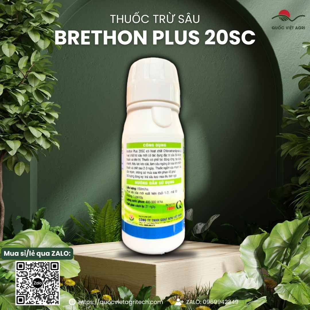 Mặt sau chai thuốc trừ sâu Brethon Plus 20SC 100ml (Super Sau 200), chuyên dùng để đặc trị sâu keo mùa thu, sâu kháng thuốc.