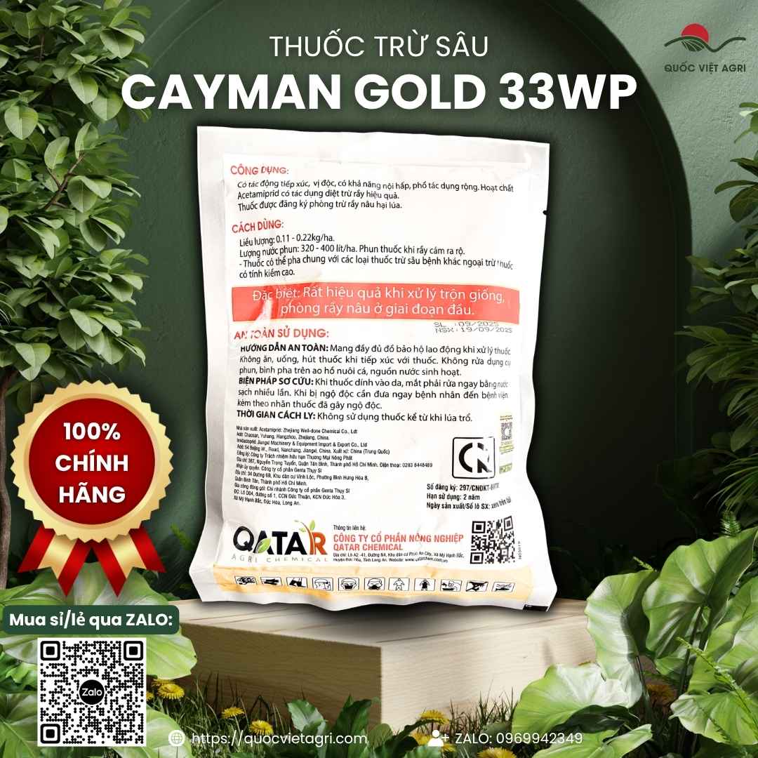Bảng thành phần lưu dẫn cực mạnh mặt sau bao bì Cayman Gold.