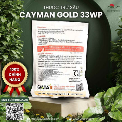 Bảng thành phần lưu dẫn cực mạnh mặt sau bao bì Cayman Gold.
