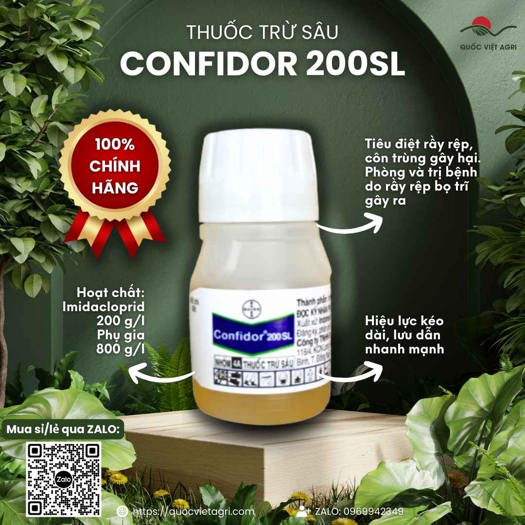 Mặt trước chai Thuốc trừ sâu CONFIDOR 200SL 50ml nhỏ gọn, chính hãng Bayer.