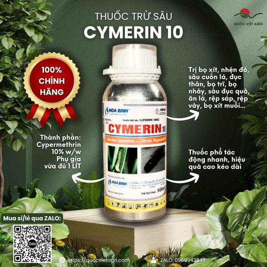 Mặt trước chai thuốc trừ sâu Superrin 100EC 500ml, chuyên dùng để đặc trị sâu cuốn lá, bọ xít, sản phẩm chính hãng.

