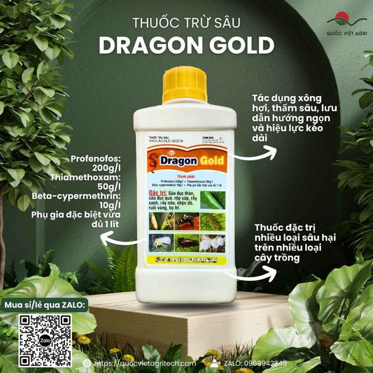 Mặt trước chai thuốc trừ sâu Akulagold 260EW Dragon Gold 450ml, chuyên dùng để đặc trị rệp sáp, sâu đục thân, sản phẩm chính hãng An Phát Nông.


