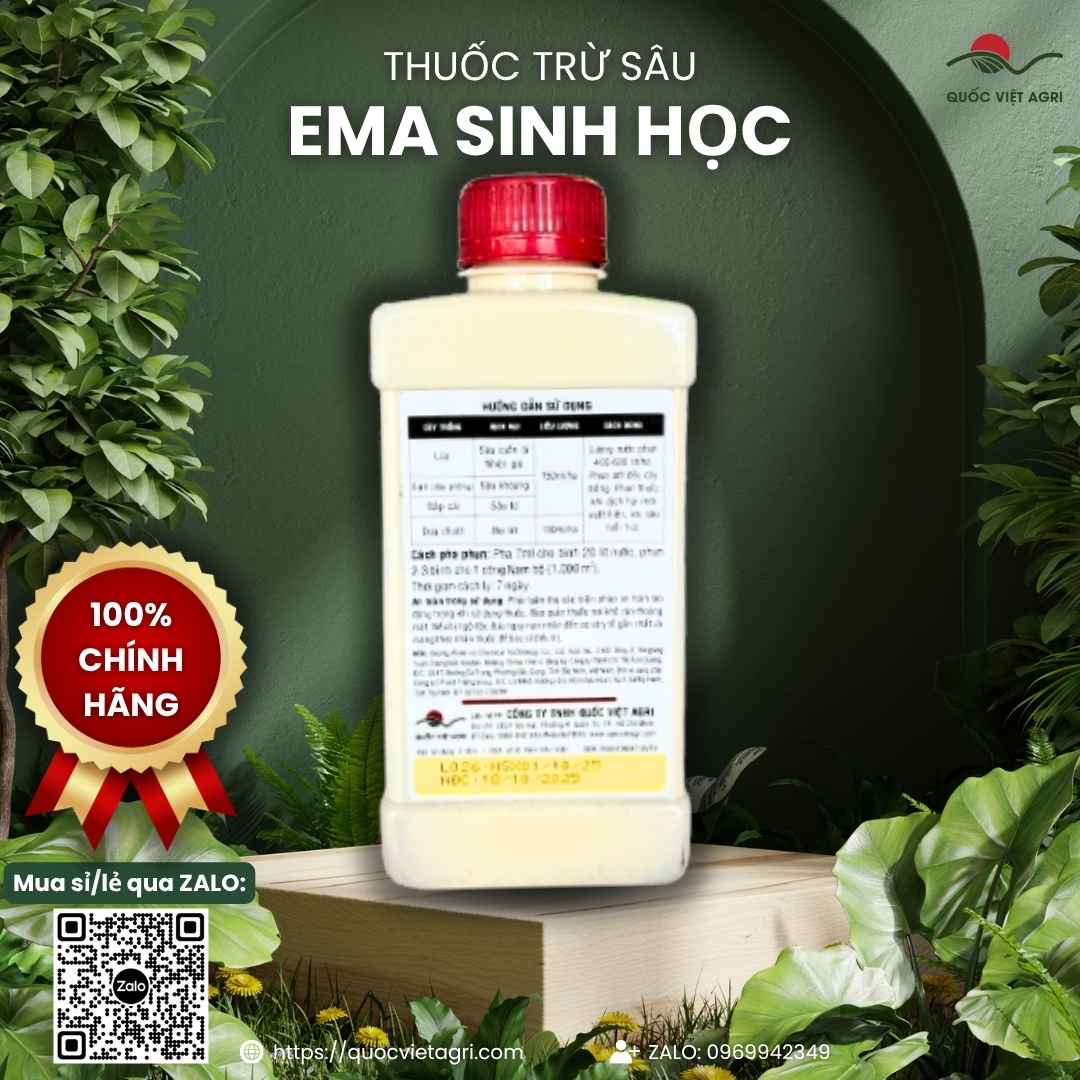 Mặt sau chai thuốc trừ sâu sinh học QVA EMA 10.08 450ml, chuyên dùng để đặc trị sâu rầy, sản phẩm chính hãng của Quốc Việt Agri.