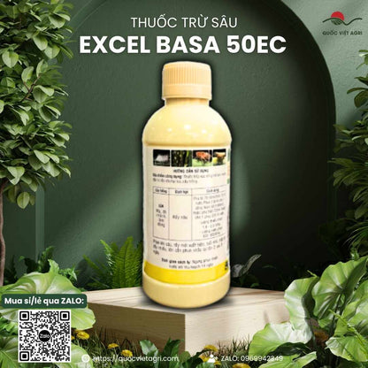 Thành phần Fenobucarb 50% w/w mặt sau chai Excel Basa trị rầy nâu lúa.