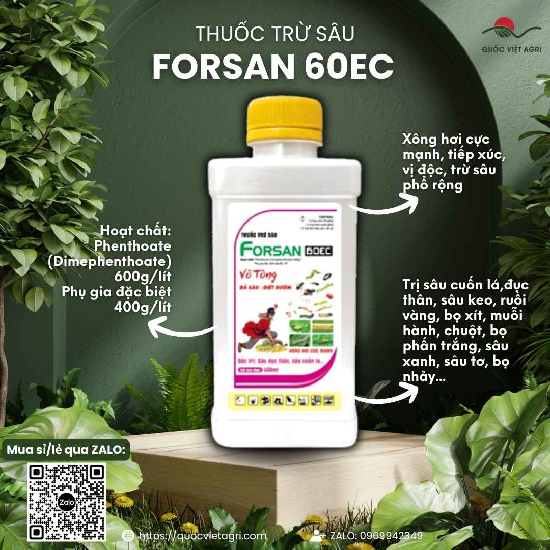 Mặt trước chai Thuốc trừ sâu FORSAN 60EC 400ml xông hơi cực mạnh.