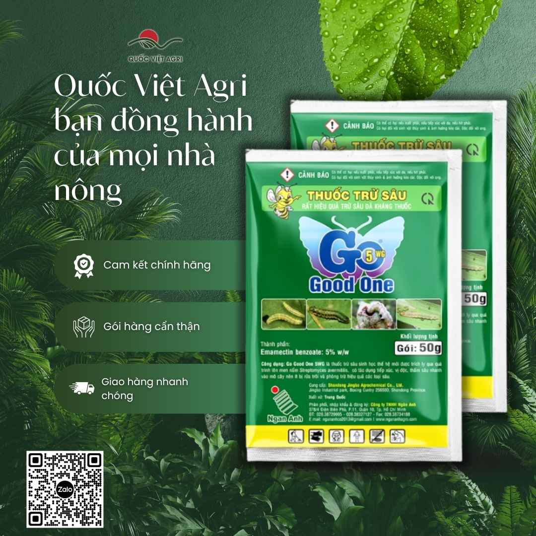 Thành phần Emamectin benzoate 5% w/w dạng cốm mặt sau gói Go Good One.