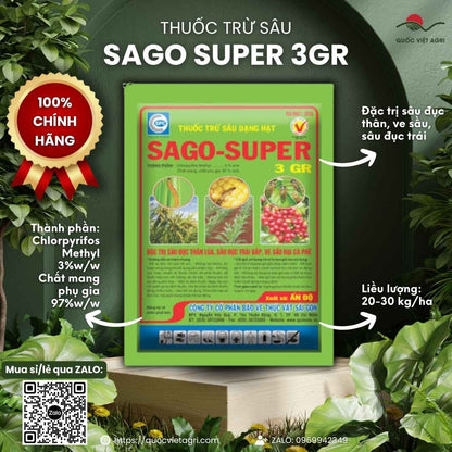 Thuốc trừ sâu dạng hạt SAGO SUPER 3GR gói 1kg – trị sâu đục thân, ve sầu (Chlorpyrifos Methyl) – Quốc Việt Agri