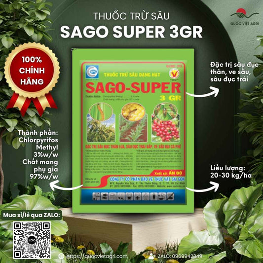 Thuốc trừ sâu dạng hạt SAGO SUPER 3GR gói 1kg – trị sâu đục thân, ve sầu (Chlorpyrifos Methyl) – Quốc Việt Agri