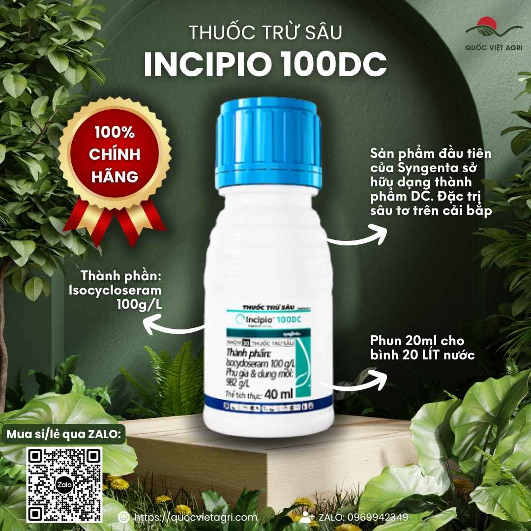 Mặt trước chai Thuốc trừ sâu INCIPIO 100DC 40ml chính hãng Syngenta.