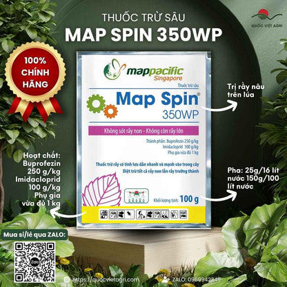 Mặt trước gói thuốc trừ rầy Map Spin 350WP 100g Map Pacific.