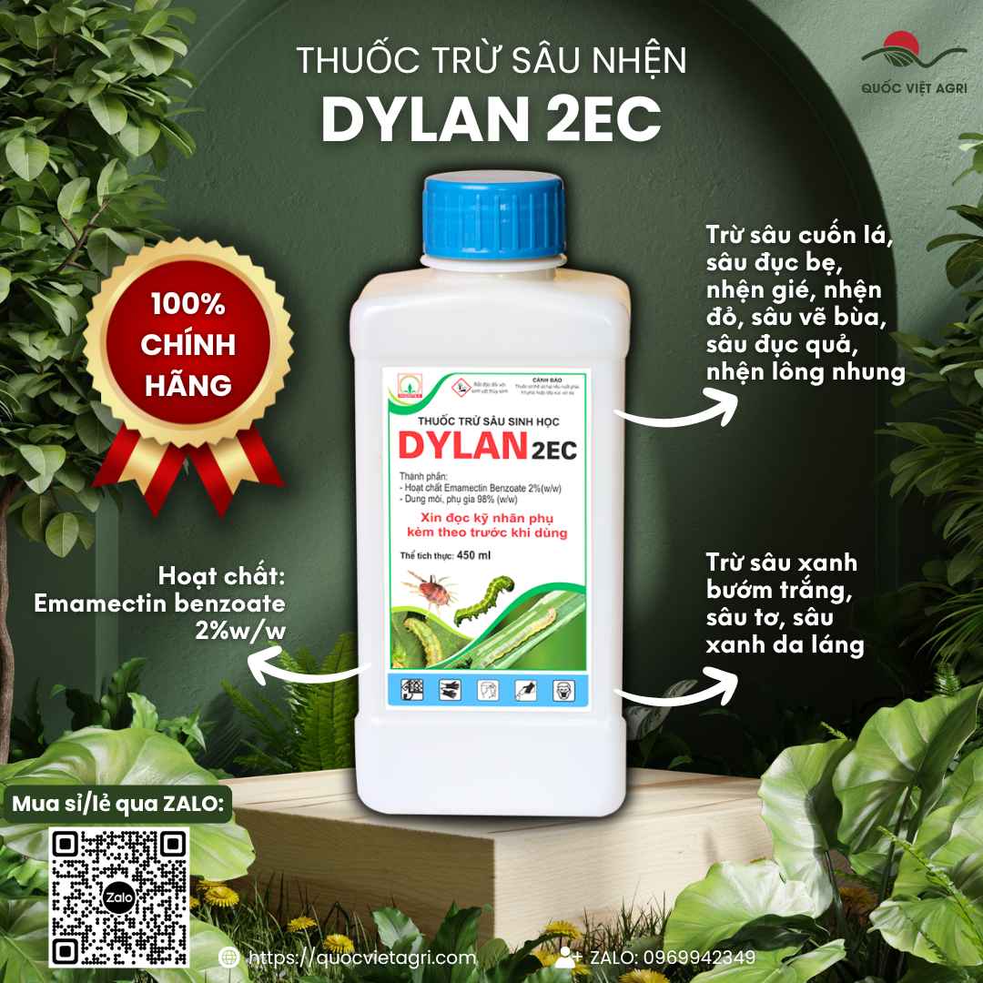 Mặt trước chai thuốc trừ sâu sinh học Dylan 2EC 450ml Nicotex.
