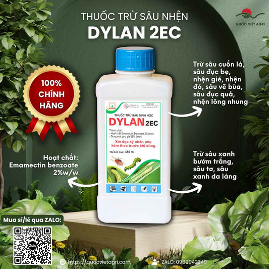 Mặt trước chai thuốc trừ sâu sinh học Dylan 2EC 450ml Nicotex.