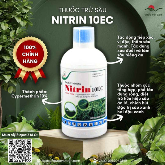 Mặt trước chai Thuốc trừ sâu NITRIN 10EC 1 Lít chính hãng Nicotex.