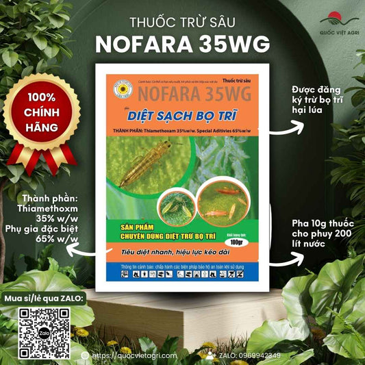 Mặt trước bao bì thuốc trừ sâu Nofara 35WG gói 100g.