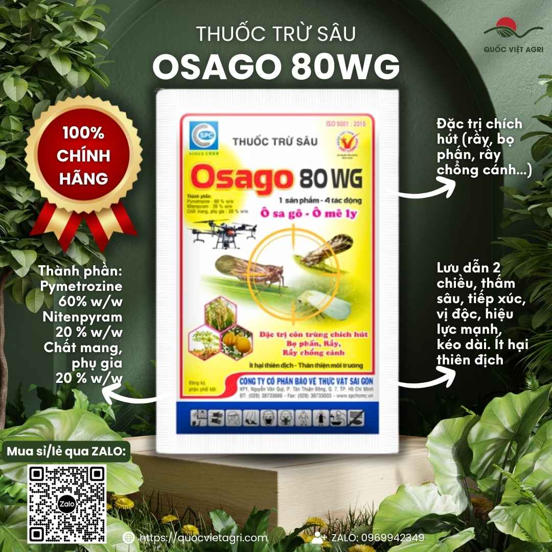 Mặt trước gói Thuốc trừ sâu OSAGO 80WG 20g đặc trị bọ phấn trắng.