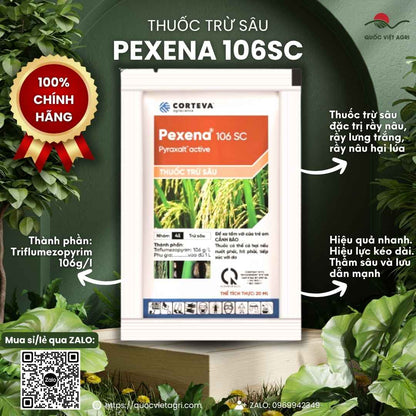 Mặt trước chai Thuốc trừ sâu PEXENA 106SC 20ml chính hãng Lộc Trời.