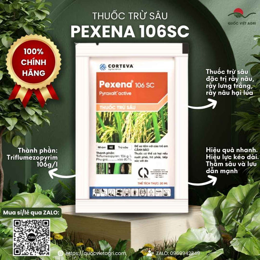 Mặt trước chai Thuốc trừ sâu PEXENA 106SC 20ml chính hãng Lộc Trời.