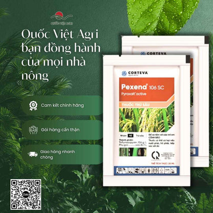Hoạt chất Triflumezopyrim 106 g/L mặt sau chai Pexena đặc trị rầy nâu.