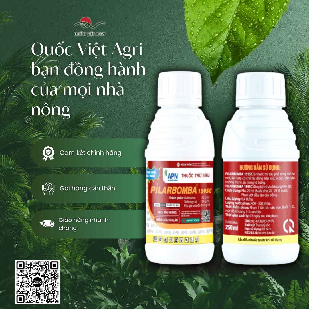 Bảng thành phần Lufenuron và Tolfenpyrad mặt sau chai Pilarbomba ung trứng sâu.