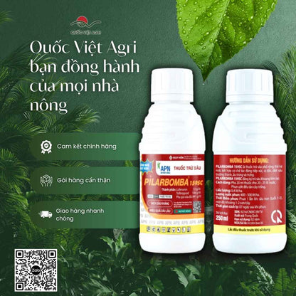 Bảng thành phần Lufenuron và Tolfenpyrad mặt sau chai Pilarbomba ung trứng sâu.