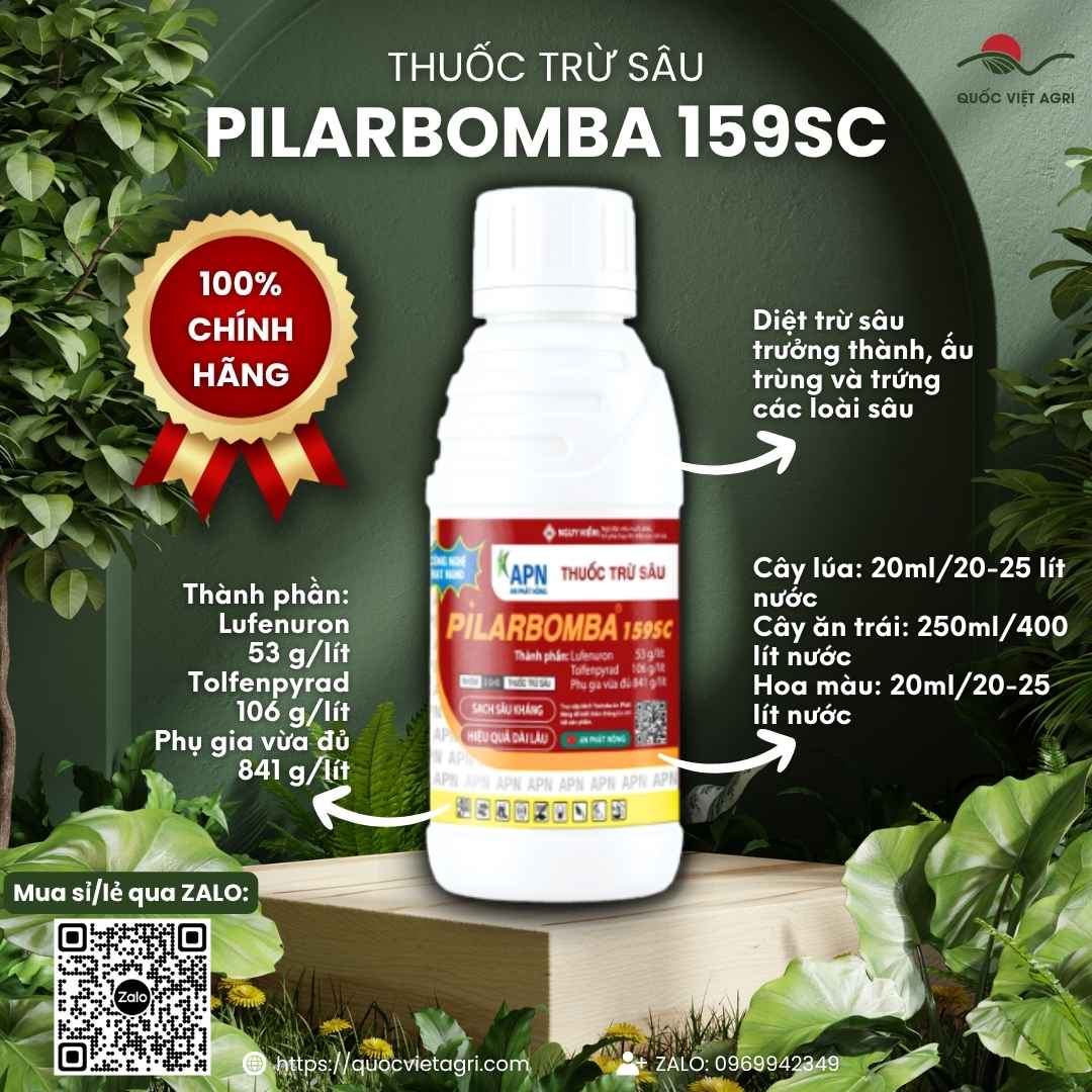 Mặt trước chai Thuốc trừ sâu PILARBOMBA 159SC chính hãng An Phát Nông.