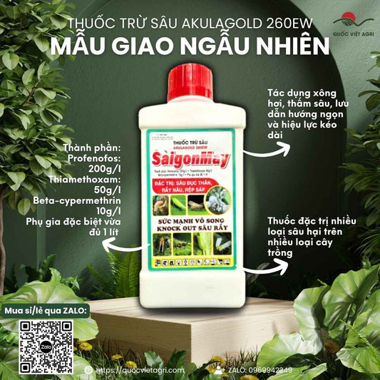 Mặt trước chai thuốc trừ sâu Akulagold 260EW Dragon Gold 450ml, chuyên dùng để đặc trị rệp sáp, sâu đục thân