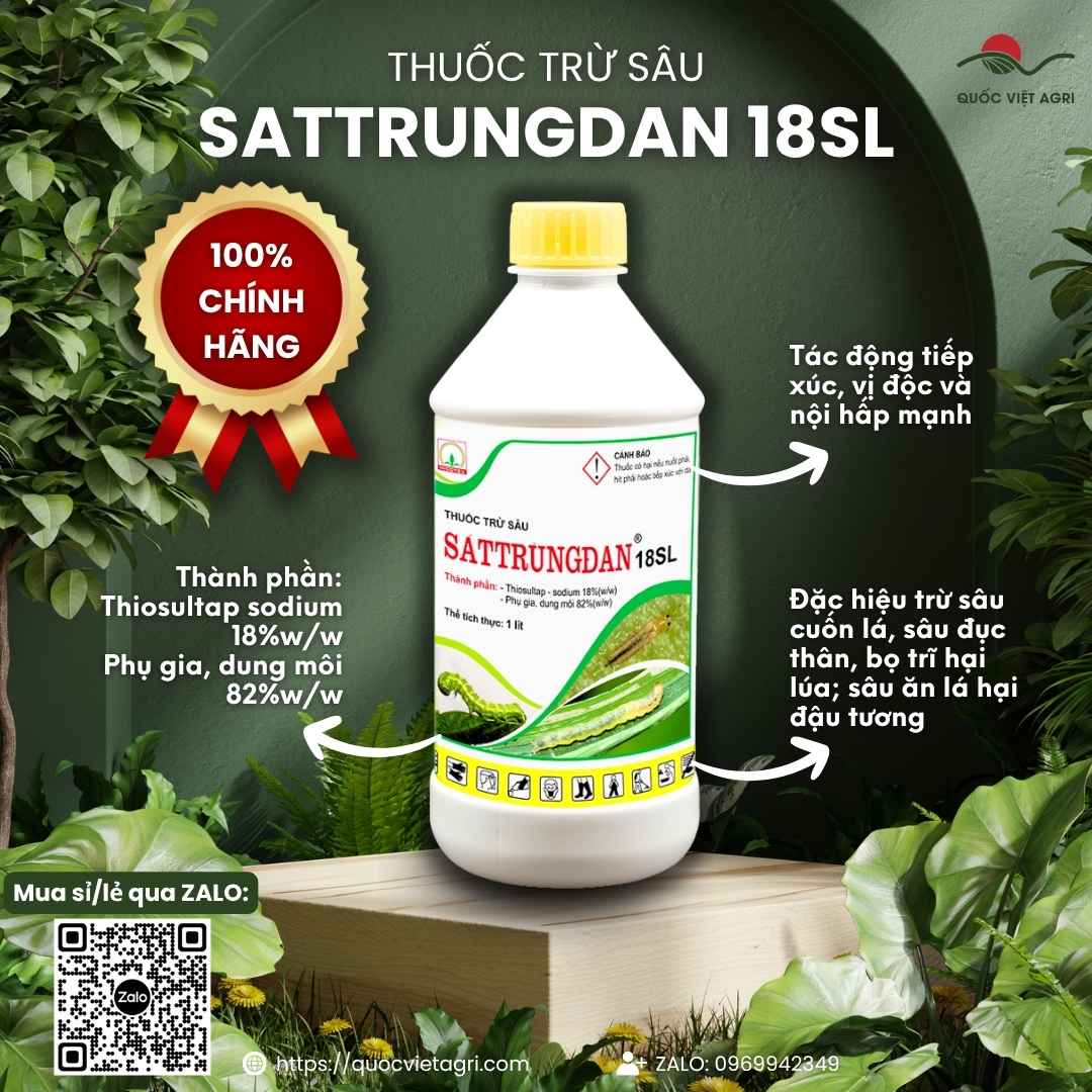 Mặt trước chai Thuốc trừ sâu SATTRUNGDAN 18SL 1 Lít chính hãng Nicotex.