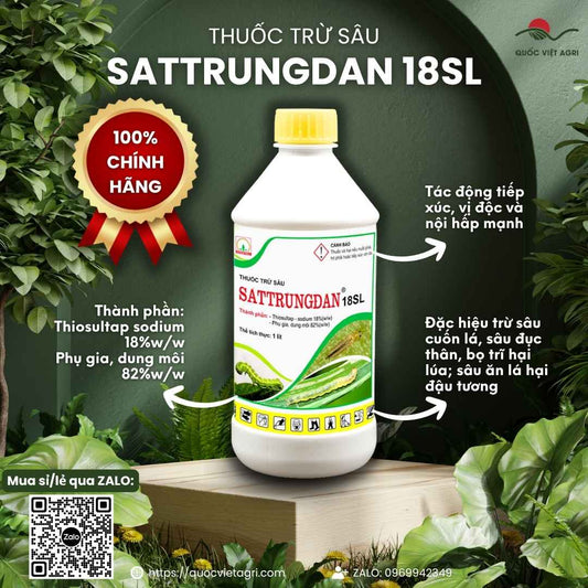 Mặt trước chai Thuốc trừ sâu SATTRUNGDAN 18SL 1 Lít chính hãng Nicotex.