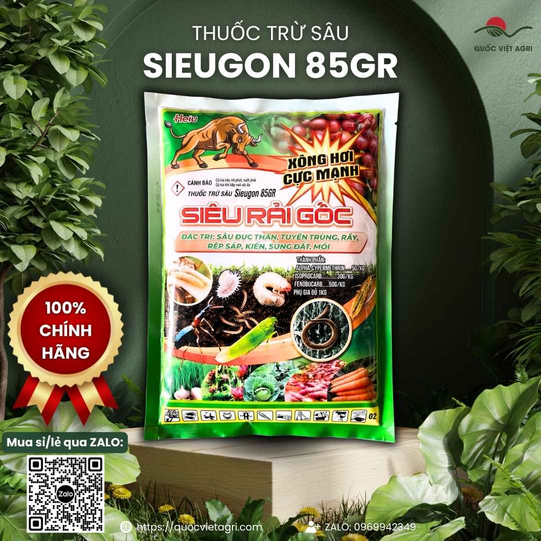 Mặt sau gói SIEUGON 85GR kèm bảng thành phần