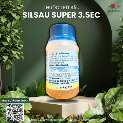 Mặt sau chai thuốc trừ sâu sinh học Silsau Super 3.5EC 100ml với thông tin thành phần Emamectin benzoate và hướng dẫn sử dụng.